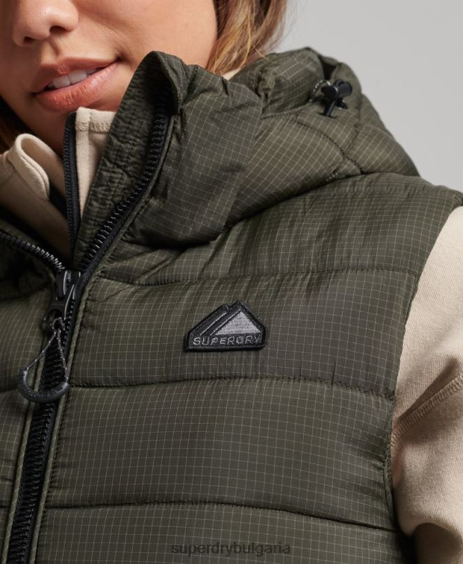 Superdry облекло N00H3639 зелено Жени класически подплатен жилет с качулка