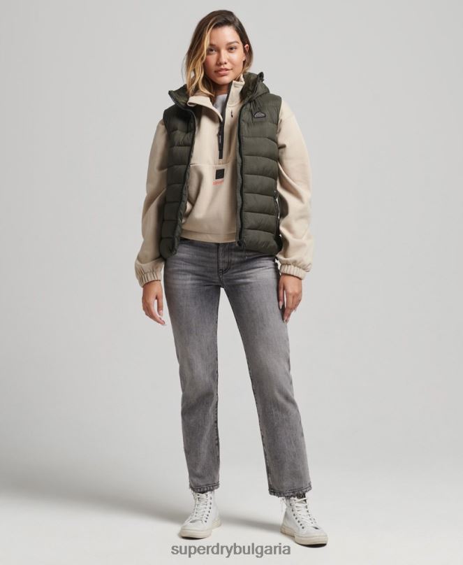 Superdry облекло N00H3639 зелено Жени класически подплатен жилет с качулка