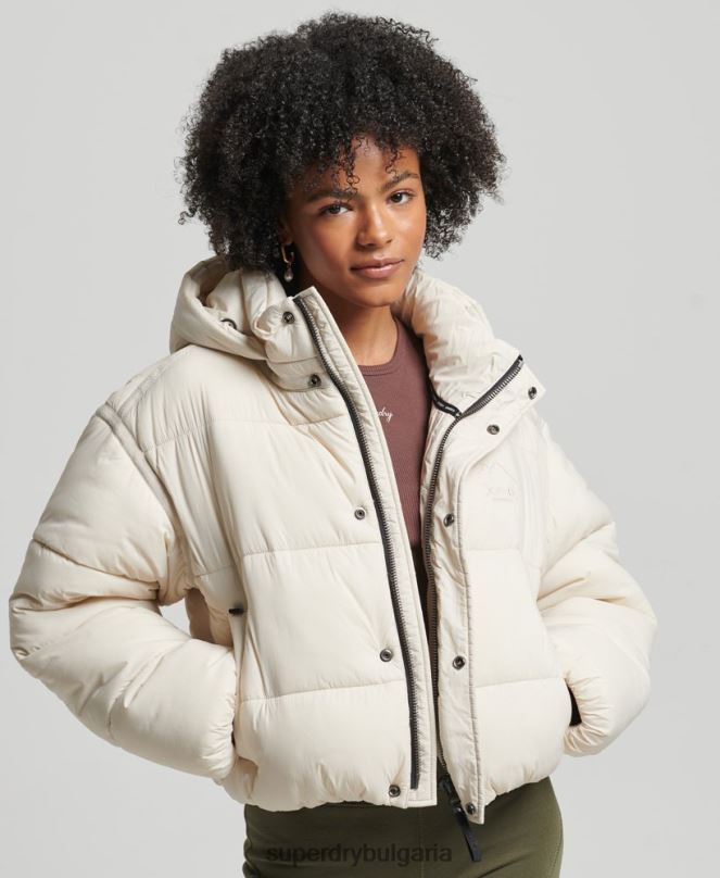 Superdry облекло N00H3642 сметана Жени изрязано пухено яке с пашкул