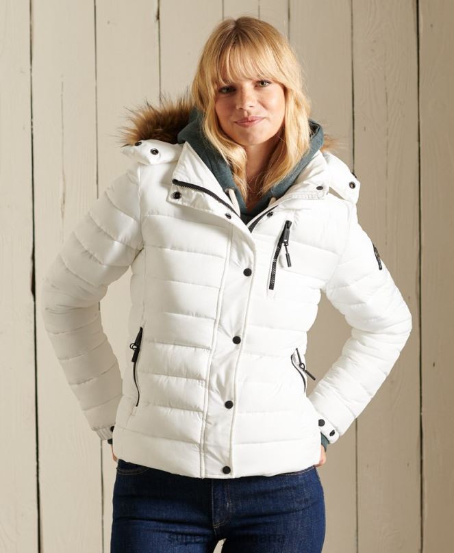 Superdry облекло N00H3652 бяло Жени класическо фуджи яке от изкуствена кожа