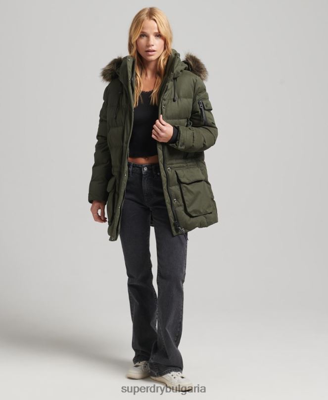 Superdry облекло N00H3653 зелено Жени микрофибърно яке експедиционна парка