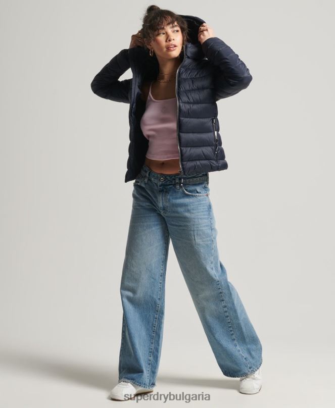 Superdry облекло N00H3657 военноморски флот Жени класическо пухено яке fuji