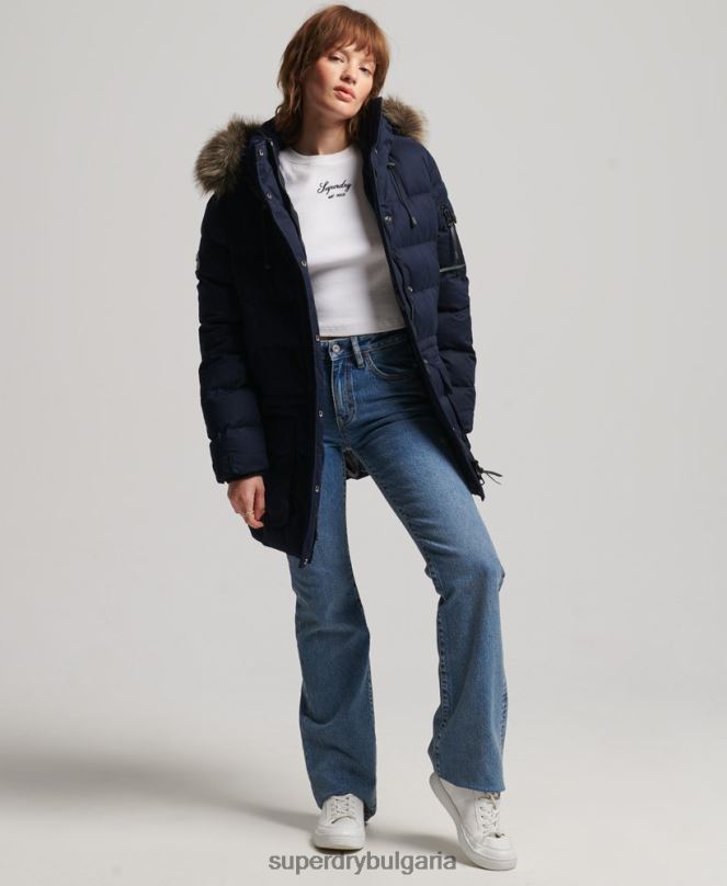 Superdry облекло N00H3658 военноморски флот Жени микрофибърно яке експедиционна парка