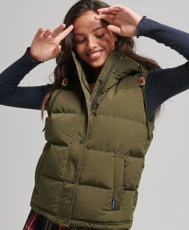 Superdry облекло N00H3666 зелено Жени жилетка с качулка Everest