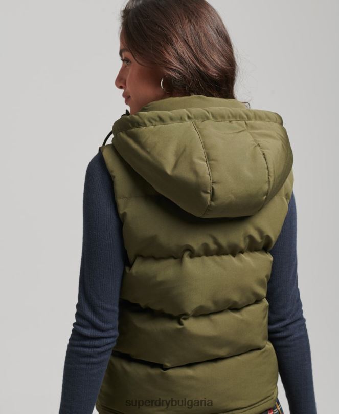 Superdry облекло N00H3666 зелено Жени жилетка с качулка Everest