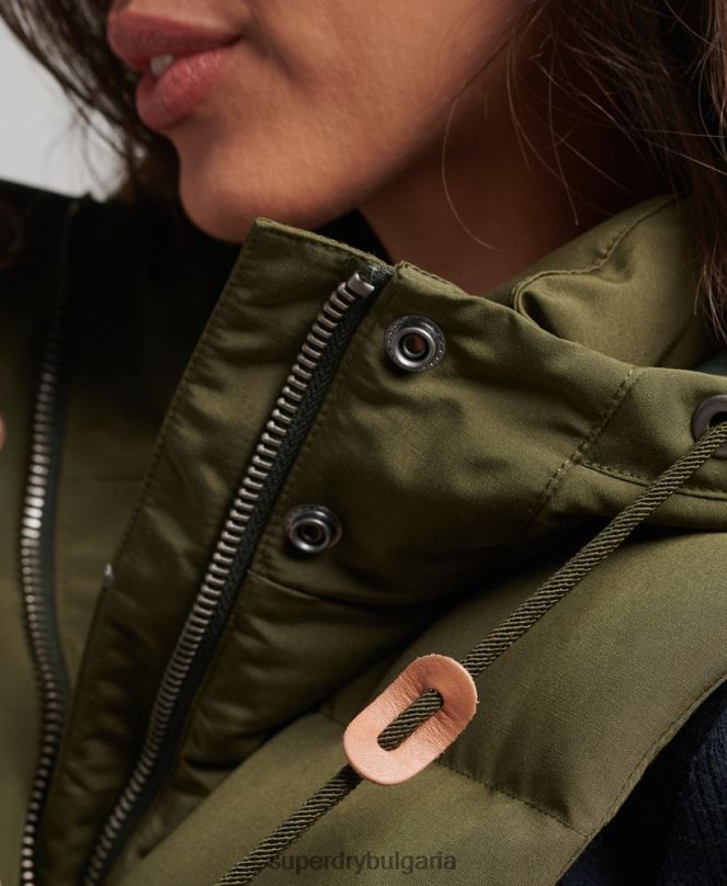 Superdry облекло N00H3666 зелено Жени жилетка с качулка Everest