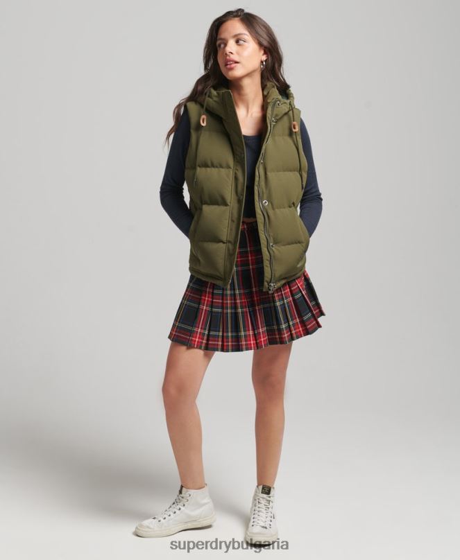 Superdry облекло N00H3666 зелено Жени жилетка с качулка Everest