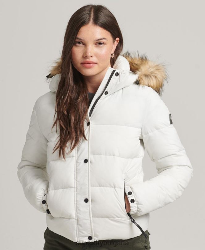 Superdry облекло N00H3670 бяло Жени среднослойно късо яке с качулка
