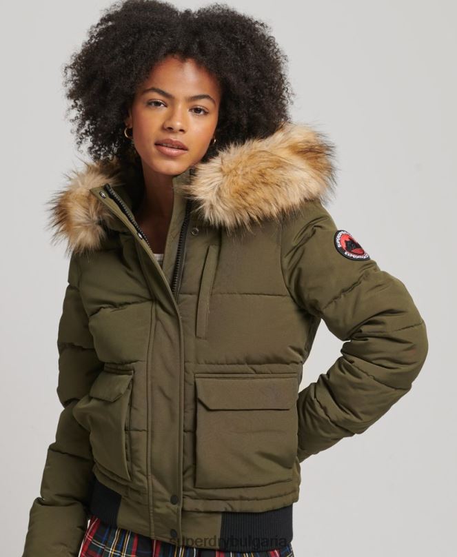Superdry облекло N00H3671 зелено Жени яке Everest с качулка и пуфър
