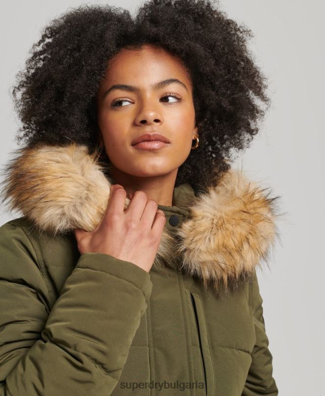 Superdry облекло N00H3671 зелено Жени яке Everest с качулка и пуфър
