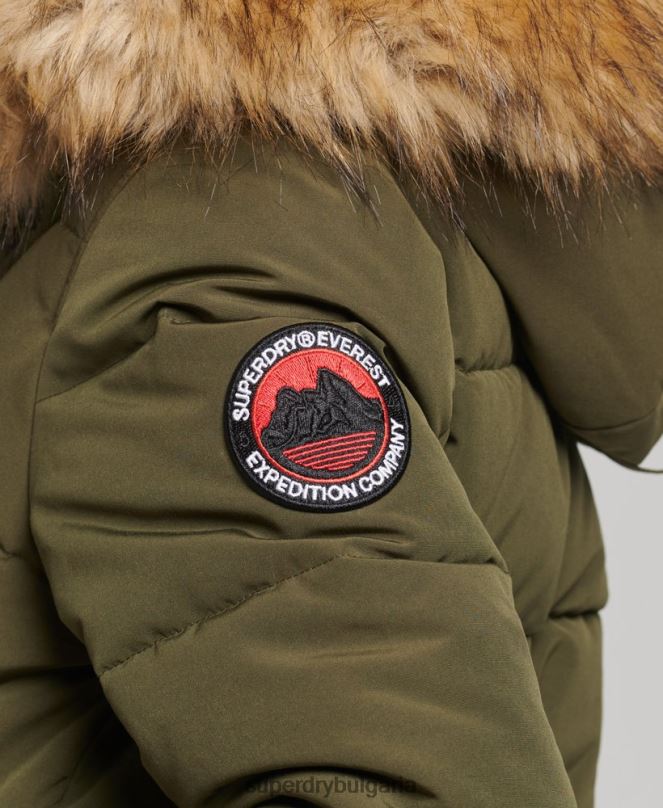 Superdry облекло N00H3671 зелено Жени яке Everest с качулка и пуфър