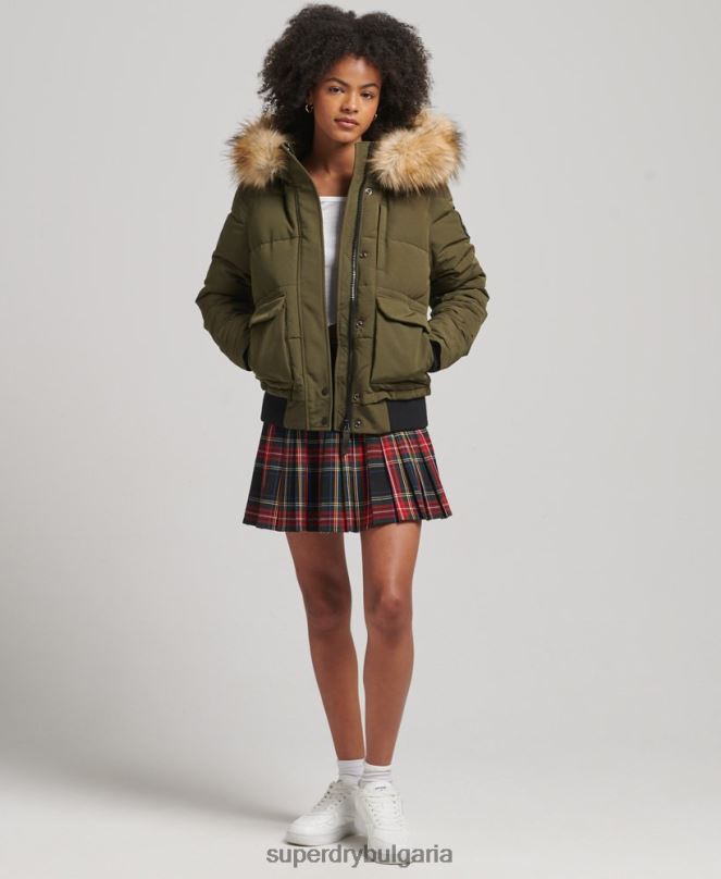 Superdry облекло N00H3671 зелено Жени яке Everest с качулка и пуфър