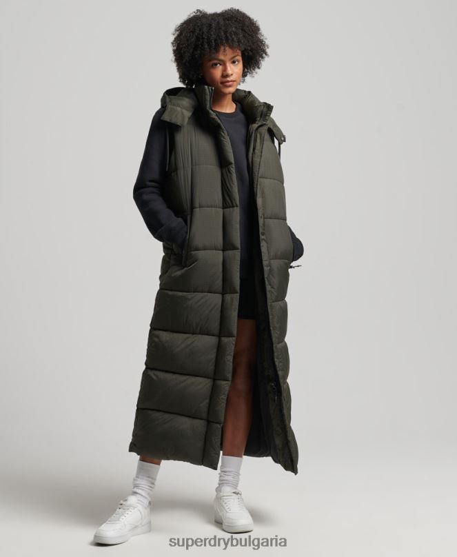 Superdry облекло N00H3675 зелено Жени жилетка с парагади с качулка