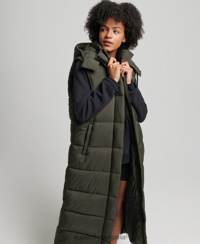 Superdry облекло N00H3675 зелено Жени жилетка с парагади с качулка