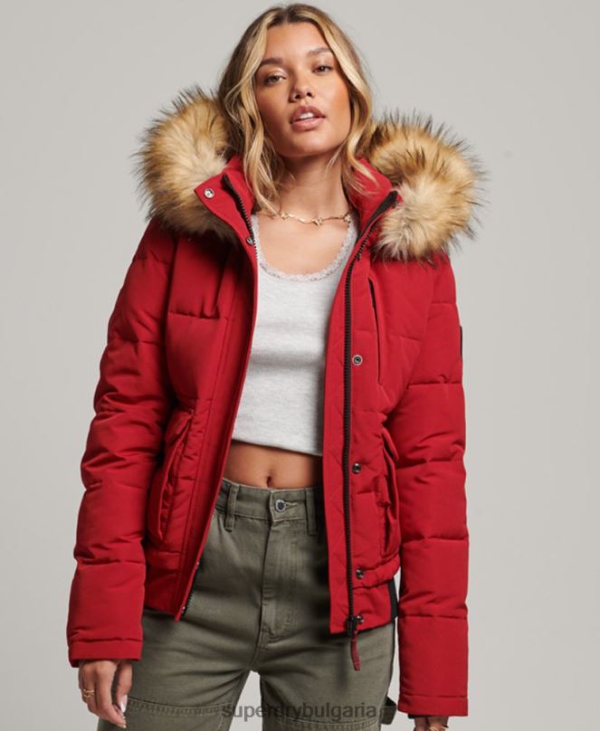 Superdry облекло N00H3676 червен Жени яке Everest с качулка и пуфър