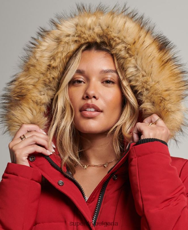 Superdry облекло N00H3676 червен Жени яке Everest с качулка и пуфър