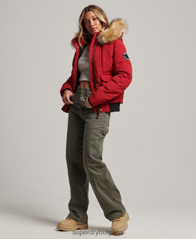 Superdry облекло N00H3676 червен Жени яке Everest с качулка и пуфър
