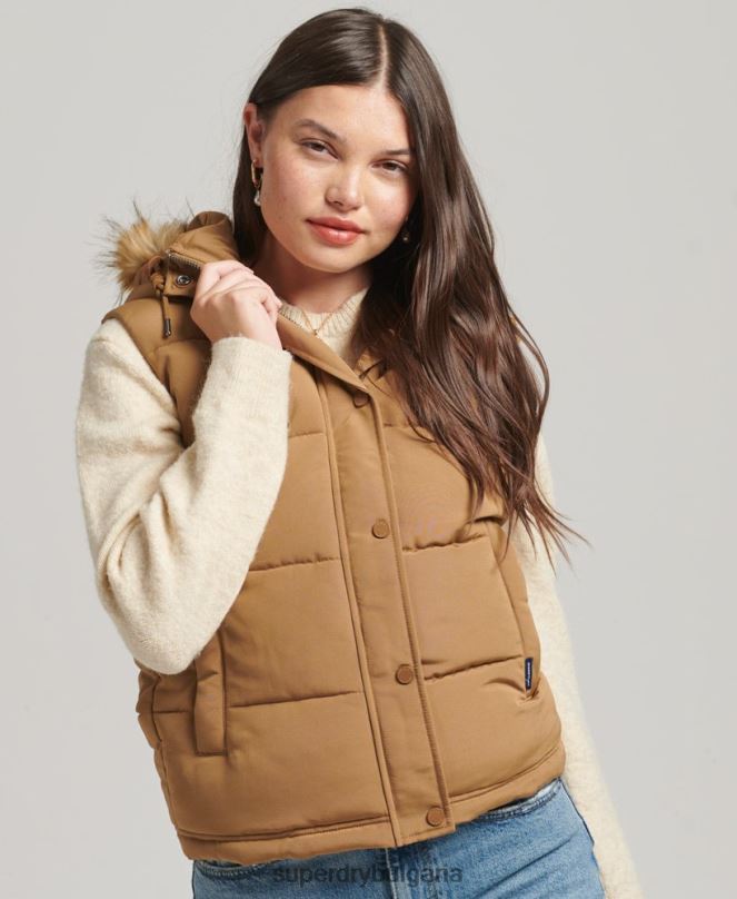 Superdry облекло N00H3678 кафяво Жени everest жилетка от изкуствена кожа