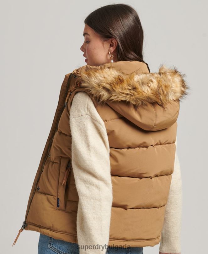 Superdry облекло N00H3678 кафяво Жени everest жилетка от изкуствена кожа