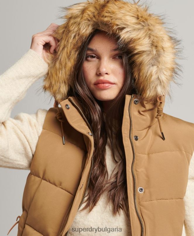 Superdry облекло N00H3678 кафяво Жени everest жилетка от изкуствена кожа