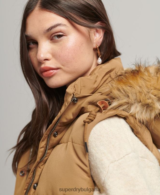 Superdry облекло N00H3678 кафяво Жени everest жилетка от изкуствена кожа
