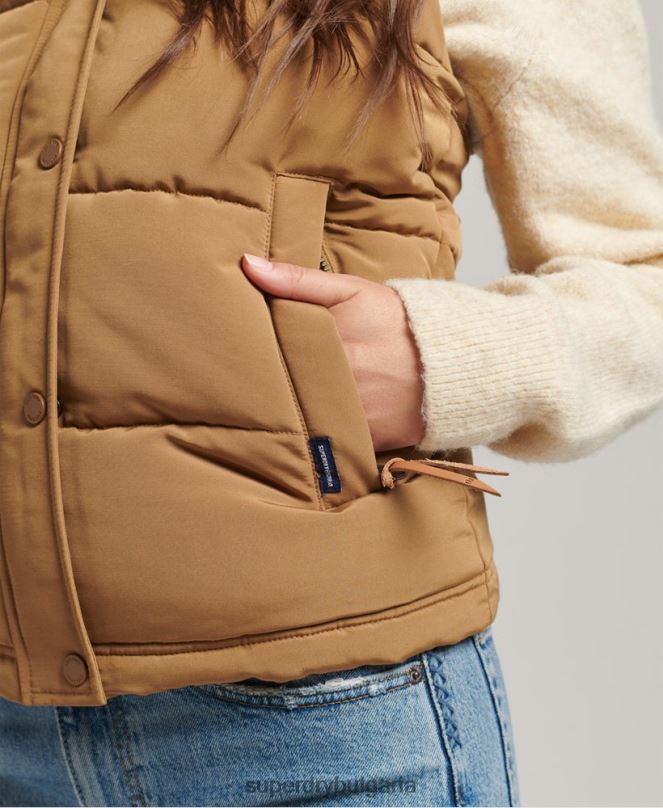 Superdry облекло N00H3678 кафяво Жени everest жилетка от изкуствена кожа
