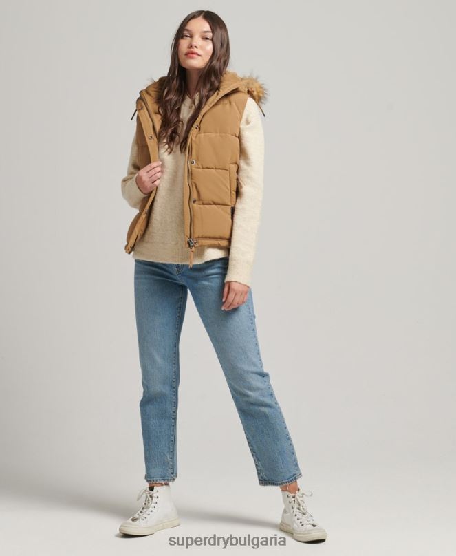 Superdry облекло N00H3678 кафяво Жени everest жилетка от изкуствена кожа