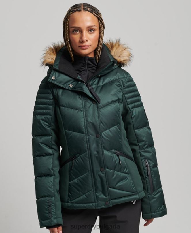 Superdry облекло N00H3680 зелено Жени снежно луксозно пухено яке