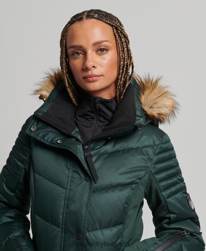 Superdry облекло N00H3680 зелено Жени снежно луксозно пухено яке