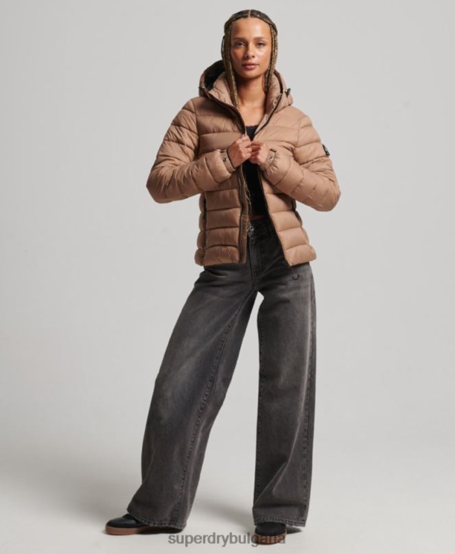 Superdry облекло N00H3686 кафяво Жени класическо пухено яке с качулка