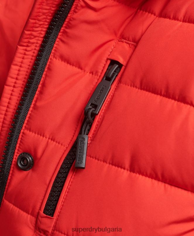 Superdry облекло N00H3688 червен Жени пухено яке със средна дължина и качулка от изкуствена кожа