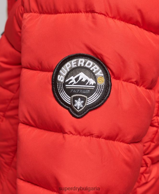 Superdry облекло N00H3688 червен Жени пухено яке със средна дължина и качулка от изкуствена кожа