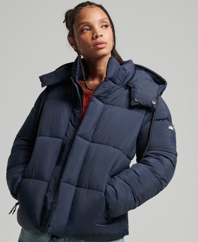 Superdry облекло N00H3689 военноморски флот Жени пухено яке с рипстоп с качулка
