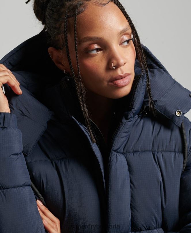 Superdry облекло N00H3689 военноморски флот Жени пухено яке с рипстоп с качулка
