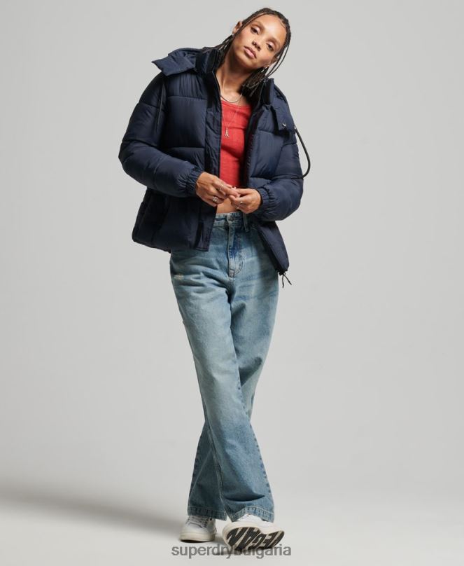 Superdry облекло N00H3689 военноморски флот Жени пухено яке с рипстоп с качулка