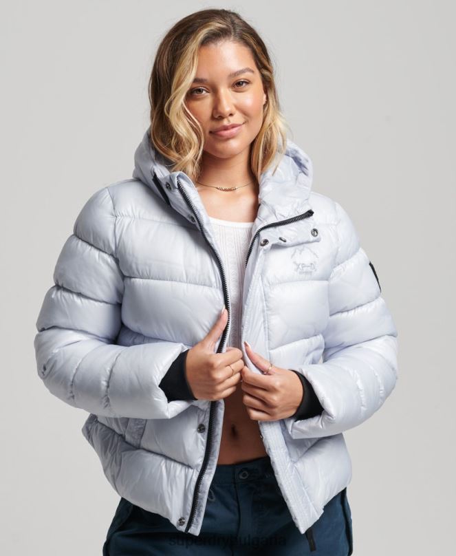 Superdry облекло N00H3690 светло синьо Жени спортно пухено яке с качулка