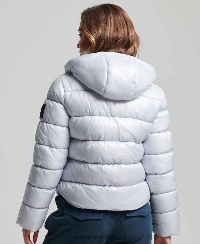 Superdry облекло N00H3690 светло синьо Жени спортно пухено яке с качулка