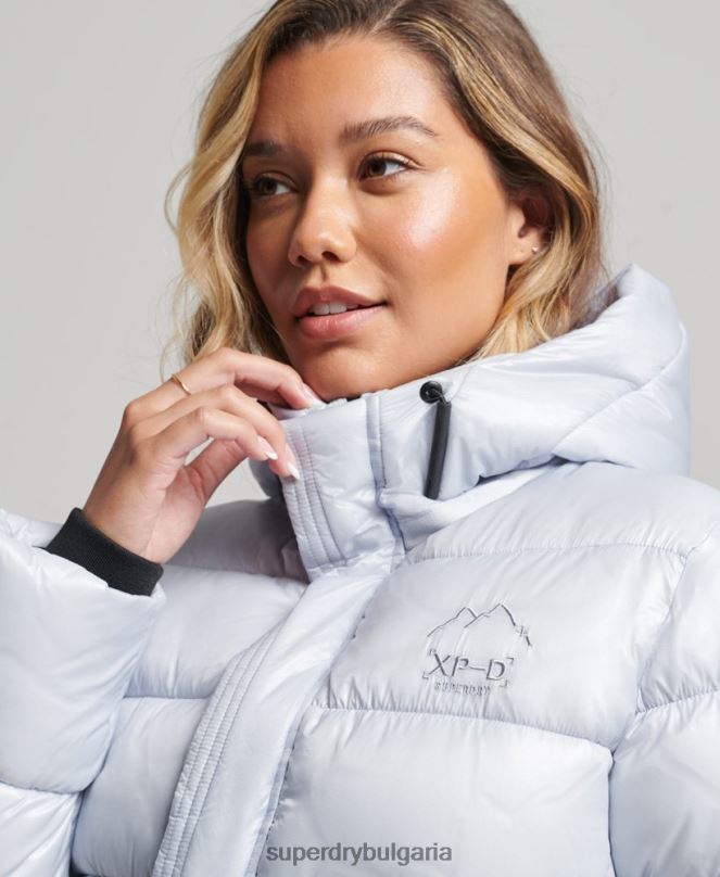 Superdry облекло N00H3690 светло синьо Жени спортно пухено яке с качулка