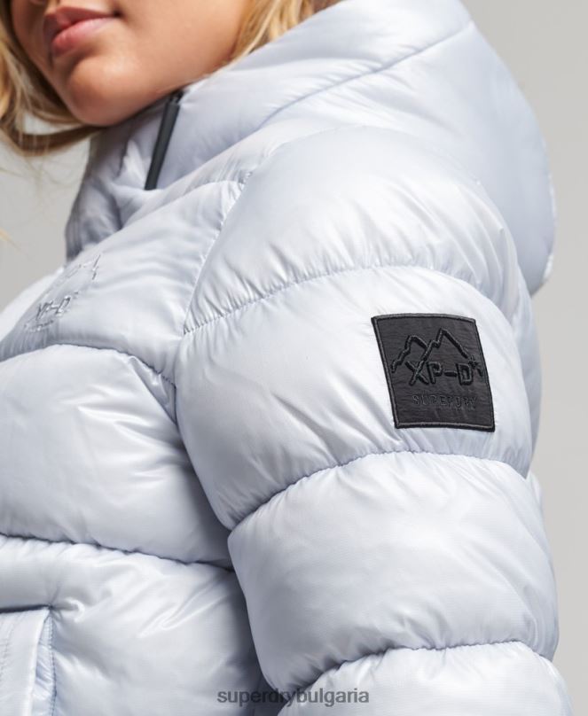 Superdry облекло N00H3690 светло синьо Жени спортно пухено яке с качулка