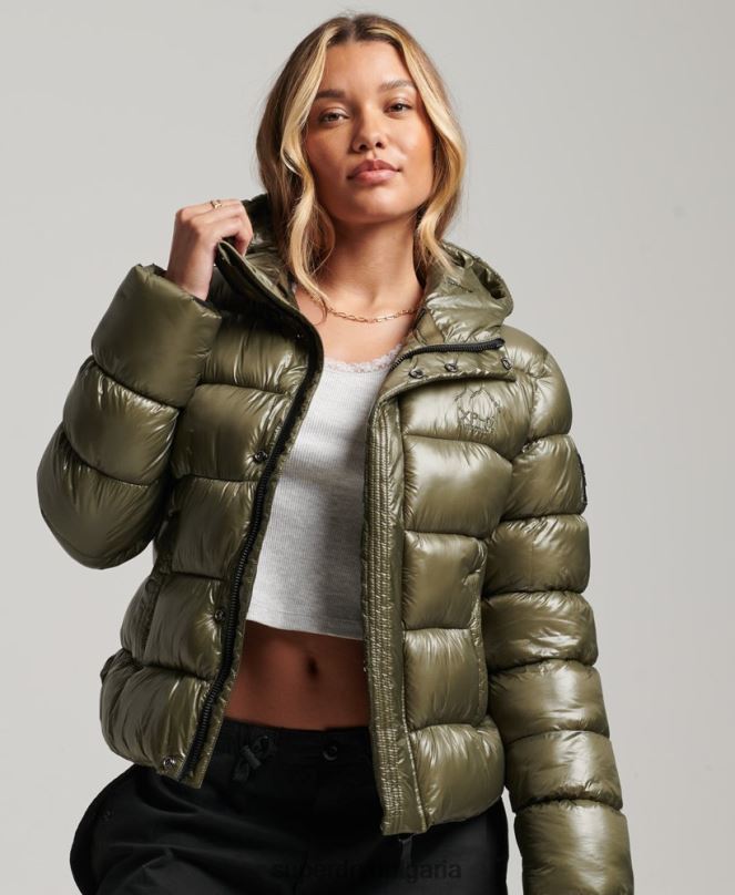 Superdry облекло N00H3691 зелено Жени спортно пухено яке с качулка