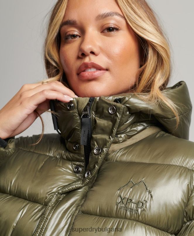 Superdry облекло N00H3691 зелено Жени спортно пухено яке с качулка