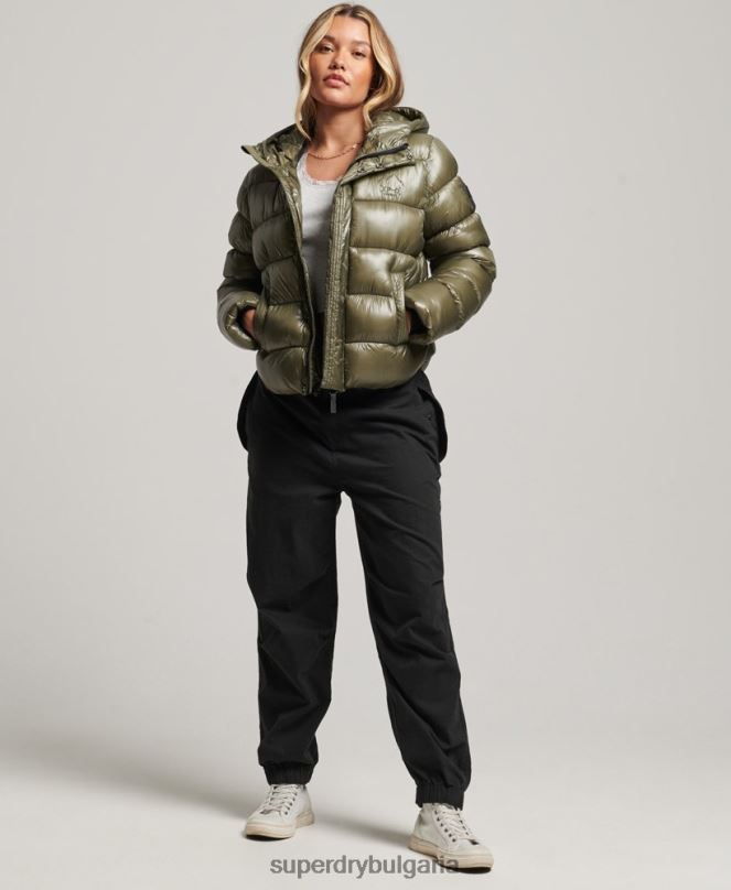 Superdry облекло N00H3691 зелено Жени спортно пухено яке с качулка