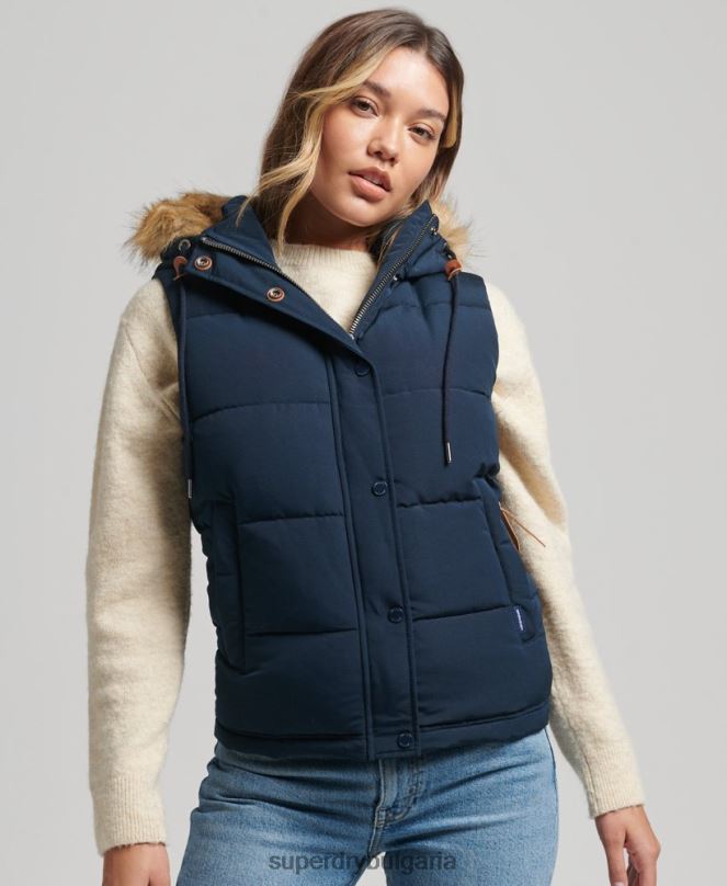 Superdry облекло N00H3692 военноморски флот Жени everest жилетка от изкуствена кожа