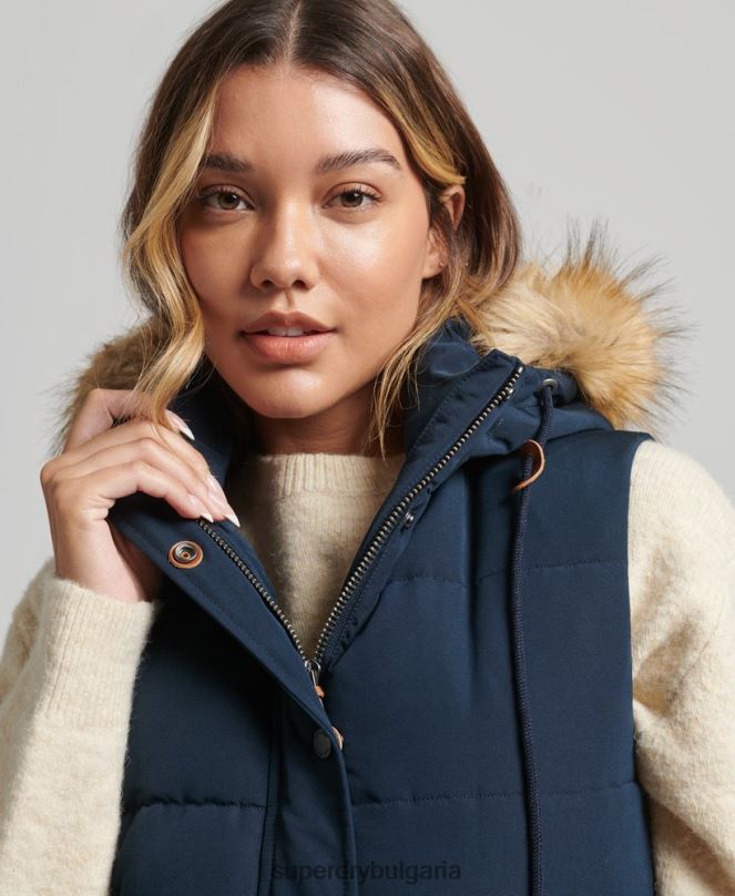 Superdry облекло N00H3692 военноморски флот Жени everest жилетка от изкуствена кожа