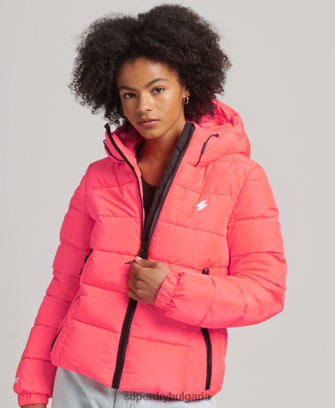 Superdry облекло N00H3698 корал Жени спортно пухено яке с качулка