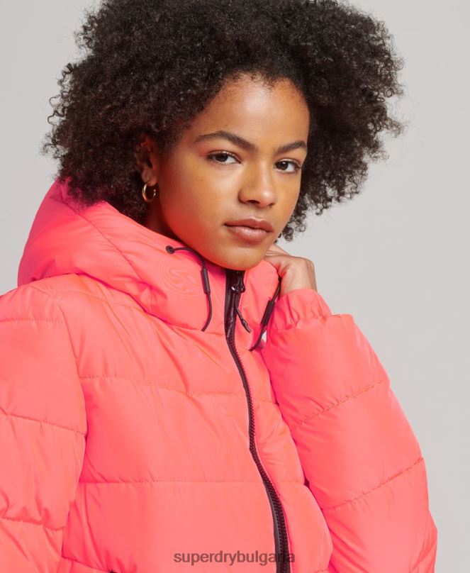 Superdry облекло N00H3698 корал Жени спортно пухено яке с качулка