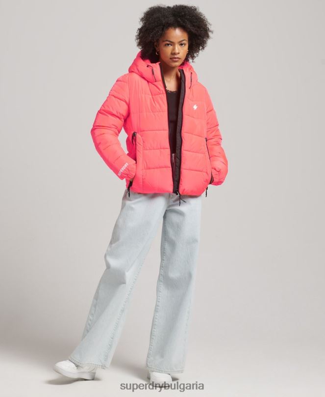 Superdry облекло N00H3698 корал Жени спортно пухено яке с качулка