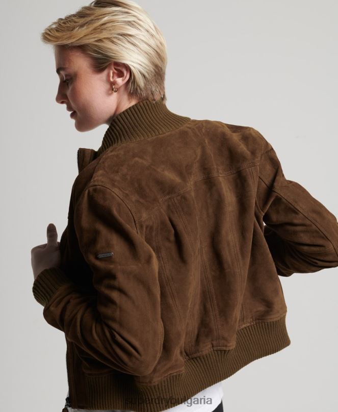 Superdry облекло N00H3700 тен Жени велурено бомбър яке с плетена яка