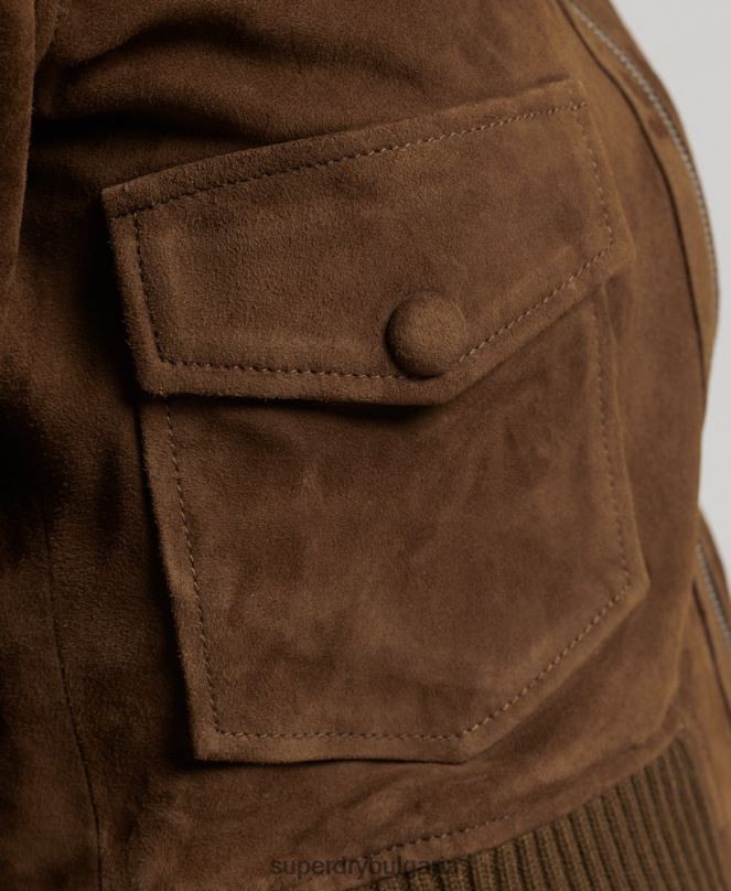 Superdry облекло N00H3700 тен Жени велурено бомбър яке с плетена яка