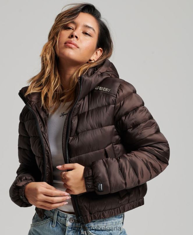 Superdry облекло N00H3708 кафяво Жени леко скъсено спортно яке с подплата